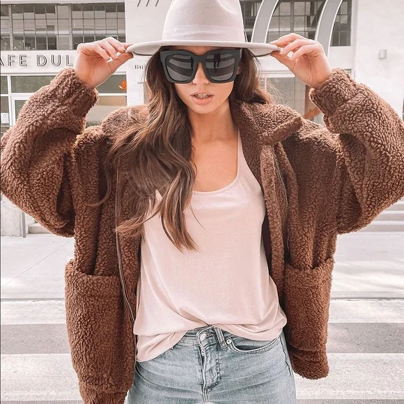 Oversized Neutral Teddy Bear Faux Fur Shacket - Picture 2 of 3